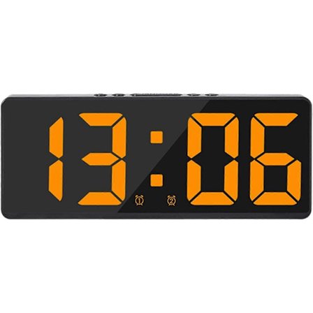 Digitalt elektronisk vækkeur, USB Snooze med 2 alarmer Stort display Justerbar lysstyrke Dæmpbar til soveværelse Rejse Skrivebord Kontor Børn, Orange