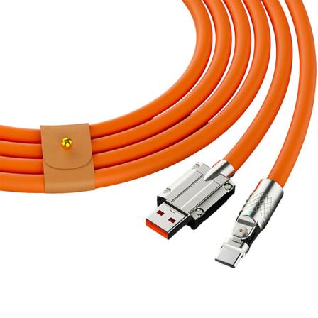 Hurtig Opladningskabel USB til C-stik 180 Graders Drejeligt Retvinklet Hoved til Hurtig Opladning af Mobiltelefon 2m Type-C flad Rund Orange