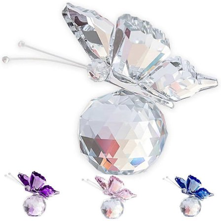 Krystallsommerfugl, Amethyst Glass Flygende Sommerfugl med Stativ, Dekorativ Kunstglass Hjemmedekor Statue