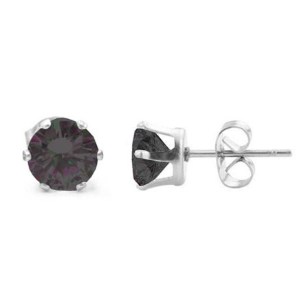 2-pack Silver Piercing Örhänge Svart Kristall - 7mm