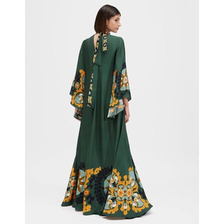 Sommarklänning med tryck, trekvartsärm och ståkrage