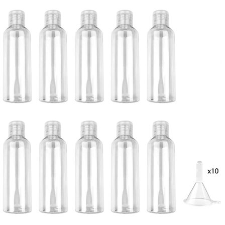 10 stk 100ml Plast Reiseflasker Kosmetik Reiseflasker Tomme Reiseflasker Små Klare Reiseflasker med Trakt for