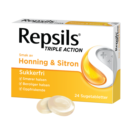 Repsils Triple Action Honning & Sitron, 24 stk.