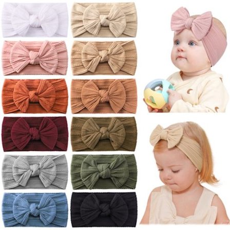 12-Styk Baby Pige Hårbånd (0-3 År) - Bredt Blødt Sløjfe Hårbånd