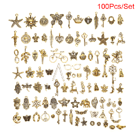 100 st/ set legering mix sjöstjärna sköldpadda berlocker hängsmycken Guld