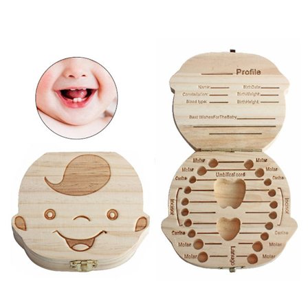 Tandæske i træ til babyer, mælketænder, navlestreng, opbevaringsæske til minder