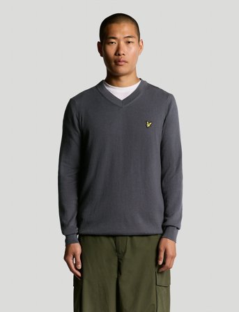 Lyle & Scott Cotton Merino V Neck Jumper - Grey - S