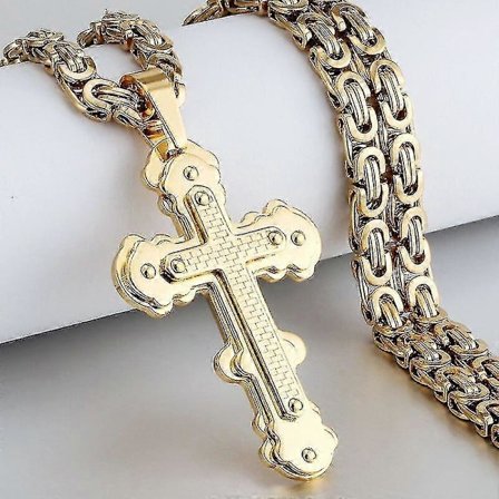 Ortodox kristendom Kyrka Evighetskors Halsband Kraftigt Rostfritt Stål Berlocker Hänge Kors Halsband Länkkedja Smyckesgåva Guld