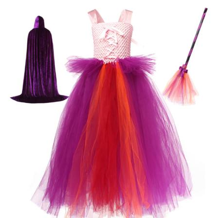 Flickor Häxa Halloween Kostym Prinsessan Klänning Purple L