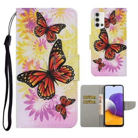 Wonderland Samsung Galaxy A22 4G flip kuoret - Oranssi Perhosia