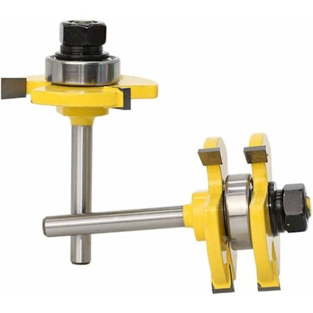 2-delad tung- och spårfrässats, 3-spårig, 1/4-tums skaft, T-form