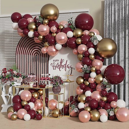 140 stk DIY Burgunder Garland Ballongsett med 18/12/10/5 tommers metalliske kromballonger for bursdagsfest, feiring, konfirmasjon, bryllup, babyshower