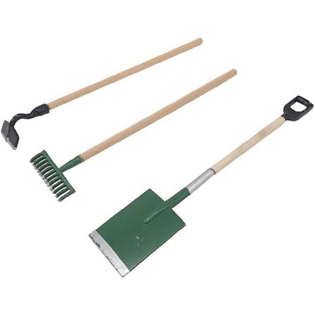 3 stk Miniatyrverktøy Hageplen 1/12 Dukkehus Arbeidstilbehør Med Skovl Rake Spade For Dukkehus Eller Hagedekor Grønn Modell Forbedre Hender På