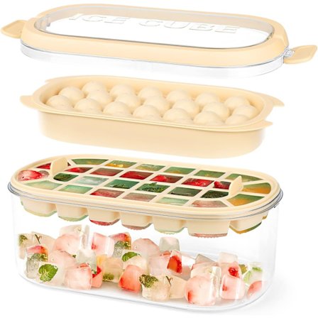 Isbitsform med avtagbart spillsäkert lock, 54 mjuka silikonisbitsformar för frys, beige