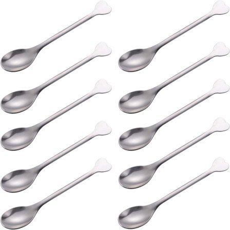 Mini Dessertsked Set om 10, Små Kaffeskedar i Rostfritt Stål, Små Hjärtformade Handtag, 11,4 cm