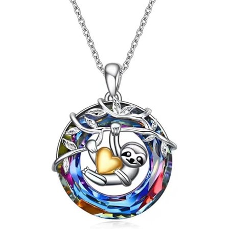 Halsband med livets träd och sengångare, färgglatt och sött halsband med sengångare som kramar, personligt minimalistiskt ihåligt halsband, cirkulärt 