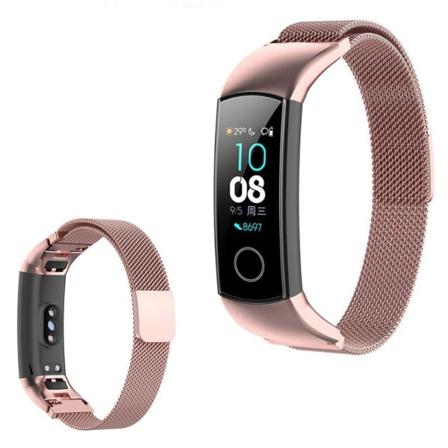 Honor Band 5 / 4 ruostumattomasta teräksestä valmistettu ranneke - Ruusukulta Pink