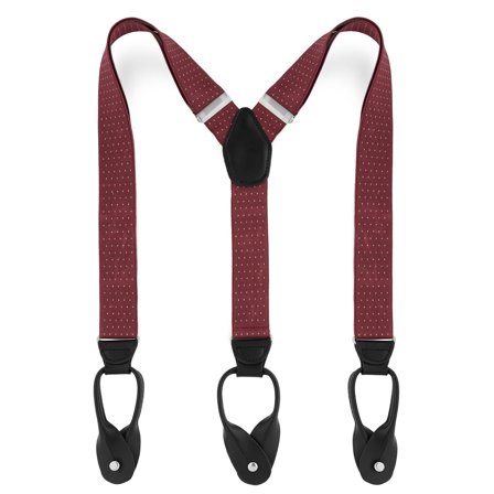 Szerokie burgundowe szelki w kropki na guziki dla mężczyzn - Szelki na guziki