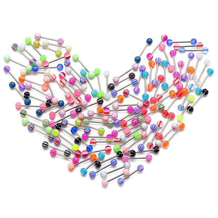 [NT] 50-pack Tungpiercingar Slumpmässig Färg Tungstavar Färgglada Tungpiercingar Akryl 14G Tungskivstång