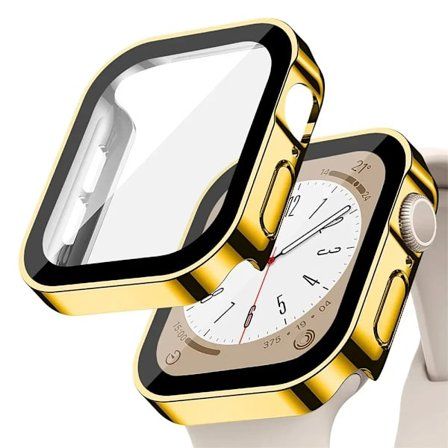 Glas + skal för Apple Watch serie 9 8 7 6 5 4 se 44mm 40mm 41mm 45mm Rak Kant Skärmskydd Apple Watch tillbehör