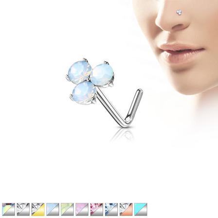 1 St. L-formad Näspiercing I 316l Kirurgiskt Stål Med 3 Stenar 5 Platina/ Grön Opal