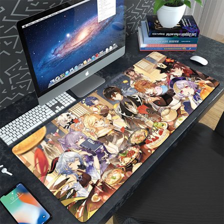 Spill Yuanshen tegneserie kontor tastatur datamaskin skrivebordspute stort kreativt underlag vanntett smussbestandig fortykket musematte,400*900*3mm