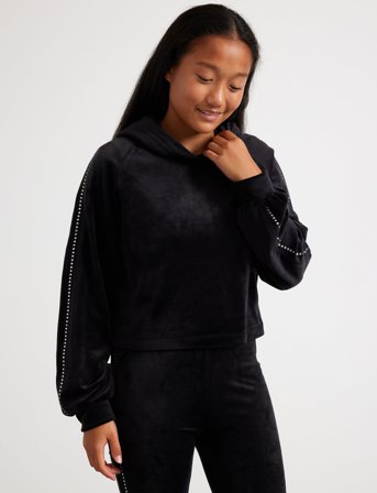 Lindex Sweatshirt Velour With Hood - Black - 128