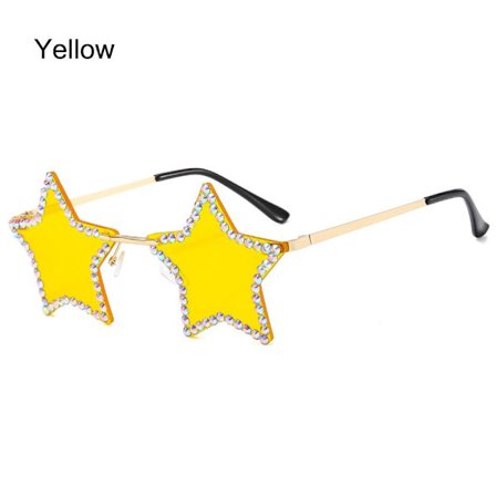 Stjerneformede solbriller Rhinestone Pentagon solbriller GUL