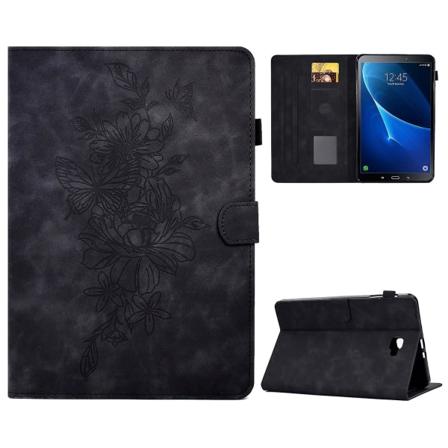 SQBB Samsung Galaxy Tab A 10.1 (2016) T580 / T585 iskunkest v kotelo Pu Nahka Perhonen Kukkakuvio painettu kotelo Musta