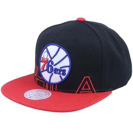 Mitchell & Ness - NBA Zwart snapback Cap - Philadelphia 76ers Low Big Face Black/red Snapback @ Hatstore