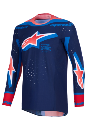 Camiseta de Cross Alpinestars Supertech Vista Azul Marino/Coral Intenso/Cobalto S