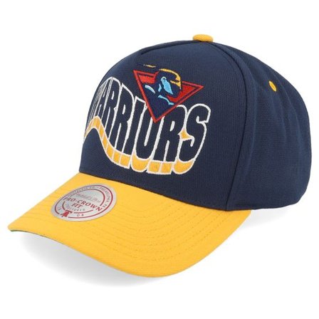 Mitchell & Ness - NBA Blå adjustable Keps - Golden State Warriors Wavy Pro Navy/Yellow A-frame Adjustable @ Hatstore