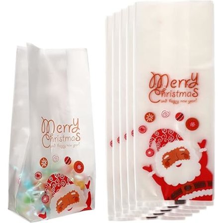 50 stk. cellofanposer, klare, selvklæbende, med julemand
