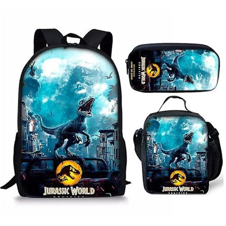 3 st/ set 16 tum Jurassic World Ryggsäck Kindergarten Bokväska Barn Start Skola Present Ryggsäck+lunchväska+pennväska