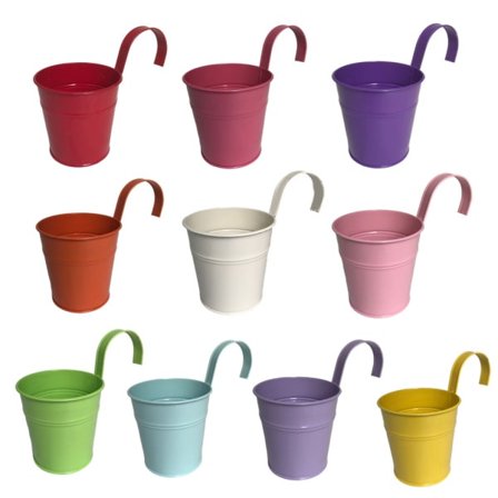 10 st Multifärgade Metalljärn Hängande Blomkrukor Hink Växter Hållare Balkong Staket Kryddkruka med Avtagbar Haken null - Set one