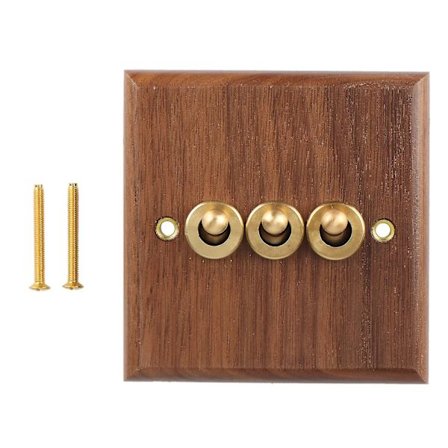 Retro Amerikansk Industrielt Stil Lyskontakt Stikkontakt, Massivt Træ Messing Vippekontakt Plade, Antik