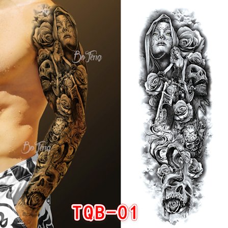 Tillfällig tatueringsärmöverföring - Full Arm Tribal Vattentät Falsk Tatueringsklistermärke För Män Kvinnor-A