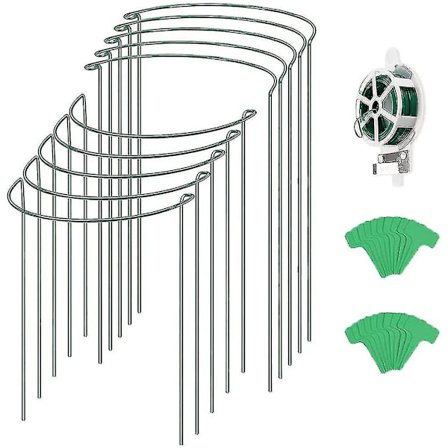 10-pack Växtstödsspålar, Metalliska Trädgårdsstöd med Planteringsetikett & 50 Meter Trädgårdssnöre, Växtbur, Halvcirkelformade Växtstöd för T