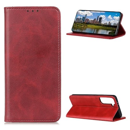 Lompakko-style Aitoa Nahkaa Läppäkotelo For Samsung Galaxy S21 Plus - Punainen