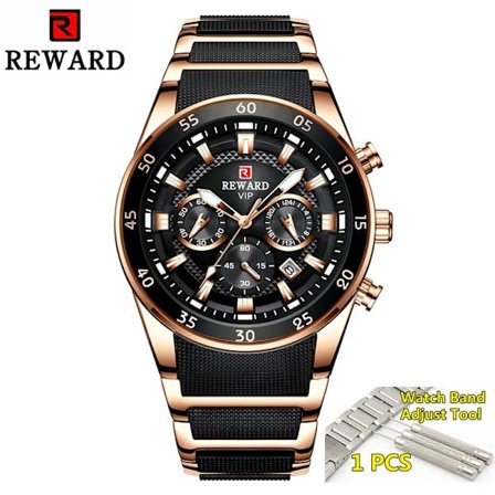 Reward Sport Herrklockor Lyxmärke Luminous Hands Chronograph Herrarmbandsur Vattentät Full Steel Montre Homme 2021