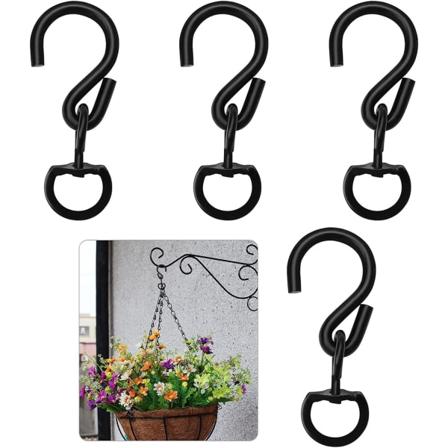 4 kappaleen pakkaus mustia 360° kääntyviä koukkuja, raskaan sarjan kääntyvät koukut