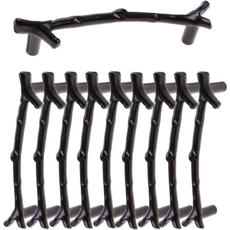 10 st trädkvist handtag, elegant och stilren, svart