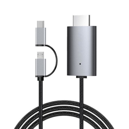 Skärm Projektor Kabel Universal Delikat Bildkvalitet Snabb Överföring 500Mbps 2 i 1 Micro USB/Type-C till HDMI-kompatibel 1080P Kabel för Android