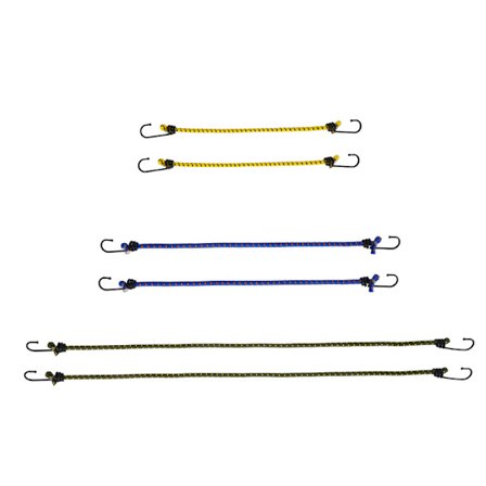 Bungee-snor med krog - 6-pak - Holdbar bungee-snor til camping og udendørsaktiviteter - Bagagebærere i 3 forskellige længder - Flerfarvet
