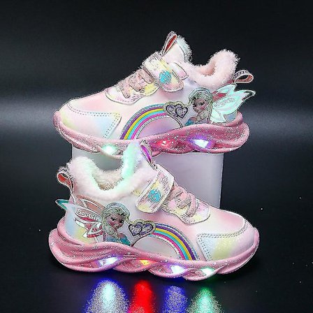 Flickor Led Casual Sneakers Elsa Princess Print Outdoor Skor Barn Light-up Halkfria skor för och vinter