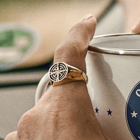 Atlas | Gold-tone Compass Signet Ring for Men - Signet rings