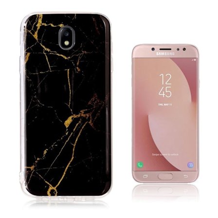Samsung Galaxy J7 (2017) mobiletui i med printet marmor mønster med metallignende overfalde - Sort/Guld