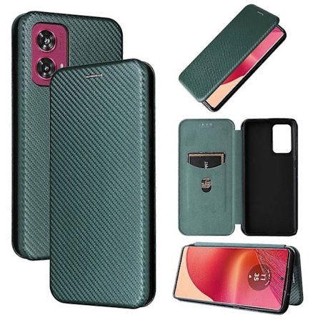 Carbon Fiber Tekstur Flip Læder Telefon Cover (Grøn, til Motorola Edge 50 Fusion)