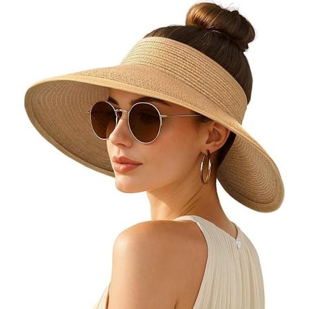 Women's Sun Hat - Foldable Straw Hat - UV Protection for Beach, Cycling and Vacation - Lightweight and Breathable