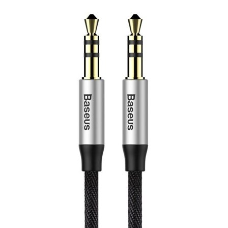 Baseus Yiven M30 stereo AUX 3,5 mm ljudkabel hane mini jack 1m silver-svart (CAM30-BS1)